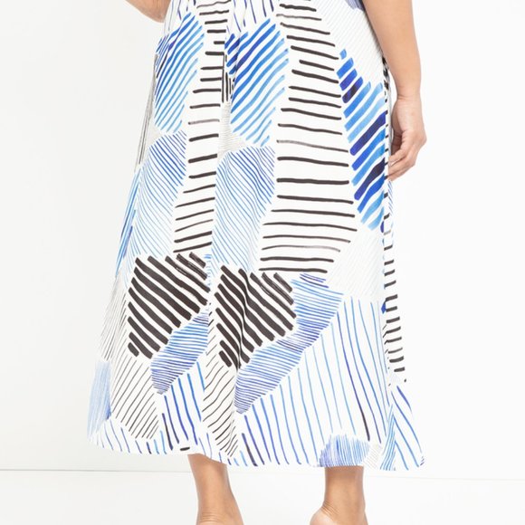 Elloqui Printed Pull-on Faux Wrap Skirt, Blu/Wt 16 - Picture 3 of 3